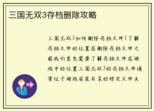 三国无双3存档删除攻略